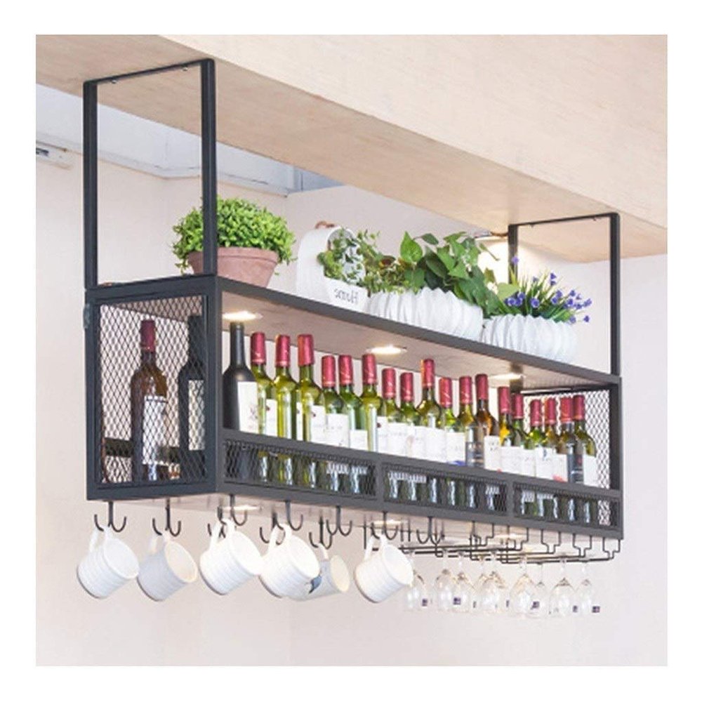 BAZIGA Solid Wood bar Wine Rack, Decorative Upside Down Wine Glass Rack, Hanging Wine Cabinet Shelf, Goblet Storage Rack, Wrought Iron Wine Rack