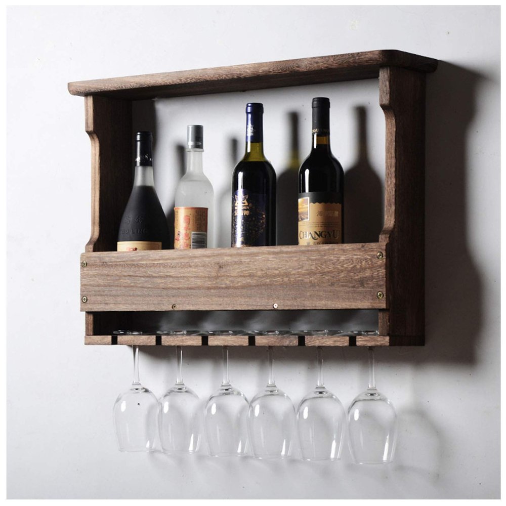 BAZIGA Wall Mounted Solid Wood Wine Storage Rack - Home Bottles Holder - Holds 5 Bottles Decorative - Bar, Dining Room, Kitchen