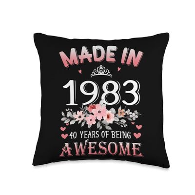 40 Year Old Vintage Made In 1983 40th Flowers Birthday Gifts Throw Pillow