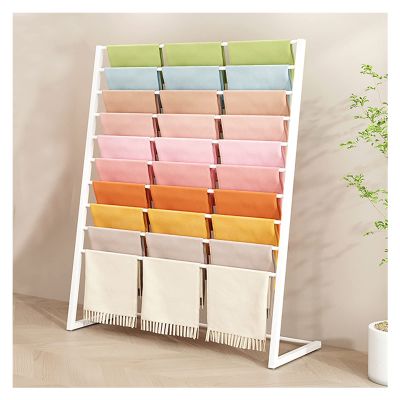 LZMZMQ 10 Layer Metal Scarf Display Stand, Floor-Standing Shawl/Trousers/Towel/Hijab Holder Rack, with Anti-Slip Feet Pads, Removable Crossbar (Color : White, Size : Length-60cm/23.6in)