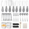38 Pcs Summer Charcuterie Board Accessories Utensils Include Cheese Knife Set Bowls Cheese Markers Serving Tongs Spoons and Forks Honey Dipper for Butter Cheese and Pastry Making (Silver) view 1