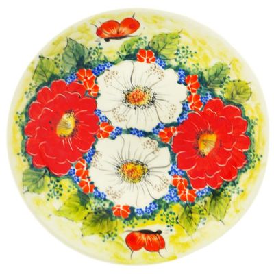 Polmedia Polish Pottery Dessert Plate UNIKAT - Red'n'White Classic Pattern Handmade in Boleslawiec Poland + Certificate of Authenticity