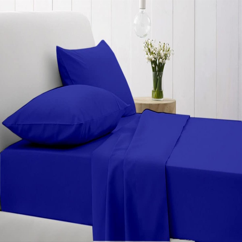 LaxLinen Full/Double Size Sheet Set Royal Blue Solid- 4 Pc 100% Egyptian Cotton Adjustable Bed Sheets-All Around Elastic Fits up to 19" inches deep Pockets- 600 TC (Full/Double- 54" X 75")