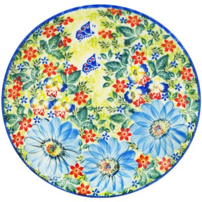 Polmedia Polish Pottery Dessert Plate UNIKAT - Poppies Blooms Pattern Handmade in Boleslawiec Poland + Certificate of Authenticity