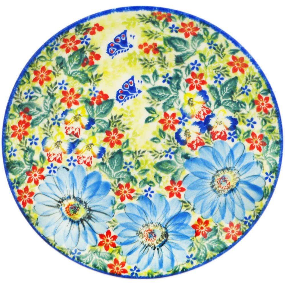 Polmedia Polish Pottery Dessert Plate UNIKAT - Poppies Blooms Pattern Handmade in Boleslawiec Poland + Certificate of Authenticity