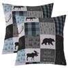 Bear Throw Pillow Covers 16"x16" Set of 2 Elk Pillow Cases Cushion Covers for Living Room Bedroom Wild Animal Grid Plaid Blue Black Nature Wildlife Bear Decorative Throw Pillowcases for Couch Chair view 1