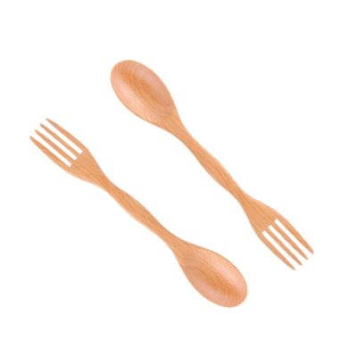 2Pcs Wooden Spoons Forks Set, Dual Purpose Tableware Reusable Wood Cutlery Wooden Spoon And Fork for Camping Travel Utensil Cutlery Set