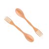 2Pcs Wooden Spoons Forks Set, Dual Purpose Tableware Reusable Wood Cutlery Wooden Spoon And Fork for Camping Travel Utensil Cutlery Set view 1