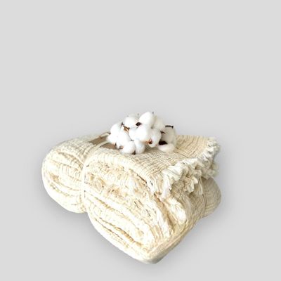 100% Cotton Muslin Blanket Throw 4 Layers Bedspread Soft Turkish Cotton Muslin Bed Cover Reversible Coverlet Natural Cream, Ivory (230x260cm 91x102 Inches)