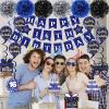 16th Birthday Decorations for Boys Girls, Blue Happy 16th Birthday Banner Party Decorations, Sixteen Birthday Supplies Decor Double-Sided Card Pompoms Hanging Swirl for 16 Years Teenagers Gifts 45pcs view 2