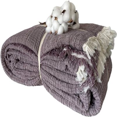 100% Cotton Muslin Blanket Throw 4 Layers Bedspread Soft Turkish Cotton Muslin Bed Cover Reversible Coverlet Plum with Size Options (230x260cm 91x102 Inches)