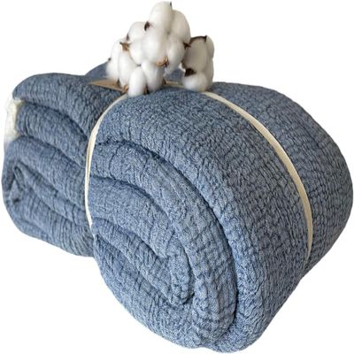 100% Cotton Muslin Blanket Throw 4 Layers Bedspread Soft Turkish Cotton Muslin Bed Cover Reversible Coverlet Denim Blue with Size Options (160x230cm 63x90 Inches)