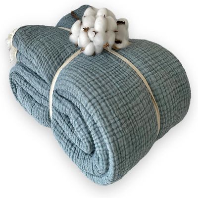 100% Cotton Muslin Blanket Throw 4 Layers Bedspread Soft Turkish Cotton Muslin Bed Cover Reversible Coverlet Blue with Size Options (160x230cm 63x90 Inches)