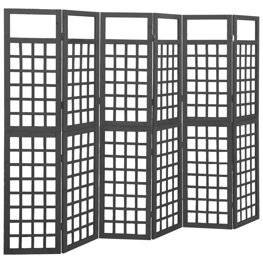 6-Panel Wooden Room Divider/Trellis Solid Fir Wood 95.5" x 70.9" Folding Partition Privacy Screen Panels Freestanding, Decorative Screen Panels, Partition Wall Dividers Screen for Home, Black