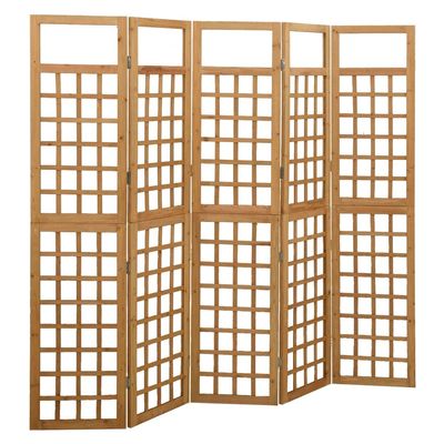 5-Panel Wooden Room Divider/Trellis Solid Fir Wood 79.3" x 70.9" Folding Partition Privacy Screen Panels Freestanding, Decorative Screen Panels, Partition Wall Dividers Screen for Home, Brown