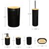 6-Piece Bathroom Accessories Set - Complete Set with Toilet Brush, Waste Bin, Soap Pump, Soap Dish, Toothbrush Holder and Cup by Home-Complete (Black) view 2