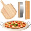 5 PCS Round Pizza Stone Set, 13" Pizza Stone for Oven and Grill with Pizza Peel(OAK),Serving Rack, Pizza Cutter & 10pcs Cooking Paper for Free, Baking Stone for Pizza, Bread view 1