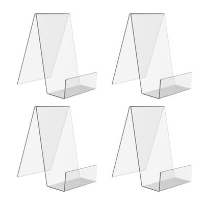 Zerodeko 4pcs Acrylic Book Display Rack Transparent Easel Stand for Pictures Artworks and Books Modern Desktop Organizer for Home and Business Use