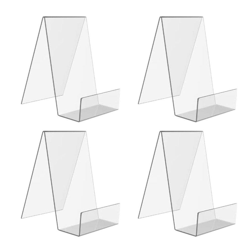 Zerodeko 4pcs Acrylic Book Display Rack Transparent Easel Stand for Pictures Artworks and Books Modern Desktop Organizer for Home and Business Use