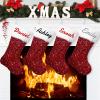 Amidaky Christmas Stockings Personalized Red Blue Silvery Sequin Christmas Stocking 6 Pack Large Customized White Faux Fur for Xmas Family Stocking Ornament view 2