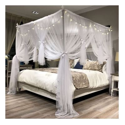 4 Corner Post Bed Canopy, European Style Mosquito Net with Stainless Steel Bracket Twin Queen King Bedroom Decor (Color : White, Size : 200X220cm/79X87inch)