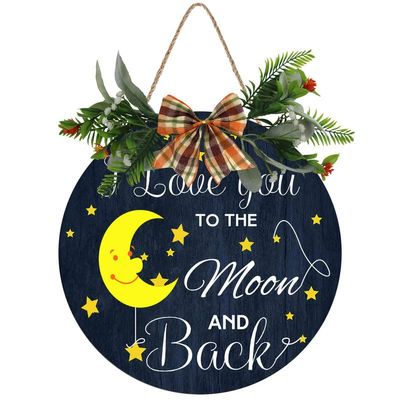 Love You To The Moon And Back Wood Sign Wall Decor, Moon Star Wood Door Hanging Art, Family Love Word Wood Art Plaque Kids Wife Bedroom Kindergarten Nursery Bedroom Dress Up 12''X12''