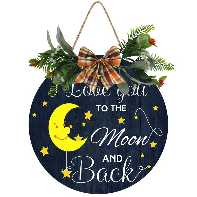 Love You To The Moon And Back Wood Sign Wall Decor, Moon Star Wood Door Hanging Art, Family Love Word Wood Art Plaque Kids Wife Bedroom Kindergarten Nursery Bedroom Dress Up 12''X12''
