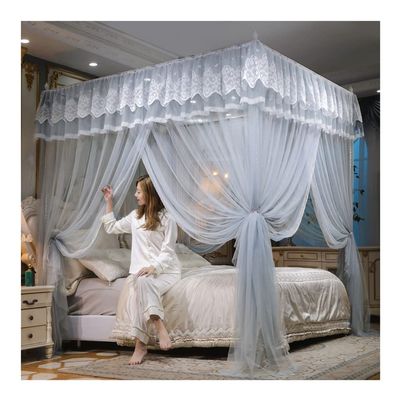 4 Corner Post Bed Canopy, Princess Room Bed Curtain Canopy Mosquito Net, Twin Queen King Bedroom Decor (Color : Blue-2, Size : 120X200cm/47X79inch)