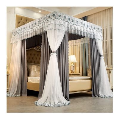 Bed Canopy for Twin Queen King, European Style Windproof Bed Cover Mosquito Net with Stainless Steel Bracket (Color : Gray-1, Size : 150X200cm/59X79inch)