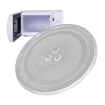 LIGUOYI Round Microwave Glass Turntable Plate with 3 Fixtures, Scratch-Resistants Microwave Glass Plate, 24.5cm 27cm 31.5cm Replacement Microwave Glass Tray, 360 Microwave Turntable Ring