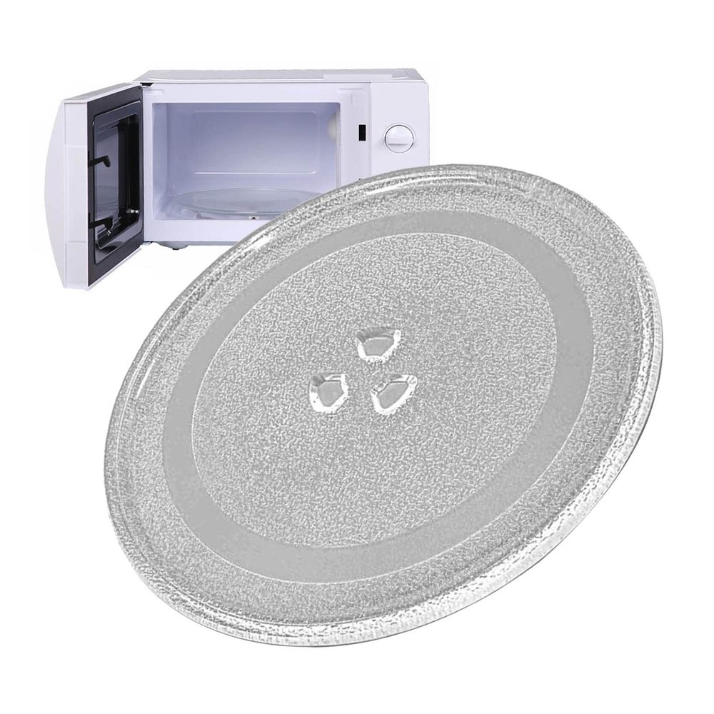 LIGUOYI Round Microwave Glass Turntable Plate with 3 Fixtures, Scratch-Resistants Microwave Glass Plate, 24.5cm 27cm 31.5cm Replacement Microwave Glass Tray, 360 Microwave Turntable Ring