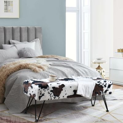 Home Soft Things Cow Flower Type Ottoman Bench 46" x 16" x 17" Rectangle Footrest Upholstered Mink Fabric Decor for Living Room End of Bed Entryway or Bedroom Sitting Stool with Storage Need Assemble