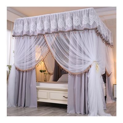 4 Corner Post Bed Canopy, Spring Summer Autumn Winter Dustproof Blackout Bunk Bed Curtain Mosquito Net, Bring Support (Color : Gray-1, Size : 150X200cm/59X79inch)