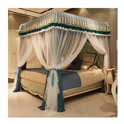 4 Corner Post Bed Canopy Mosquito Net, Princess Room Deluxe Four Seasons Bed Curtain Bedroom Decoration with Stand (Color : Blue, Size : 180X200cm/71X79inch)