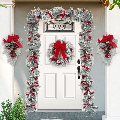 LOYONA Christmas Wreaths Decoration for Front Door The Cordless Prelit Red White Holiday Trim Wall Hanging Garland Ornament Xmas Party Indoors and Outdoors Home Decor (Color : 1.5m Rattan)