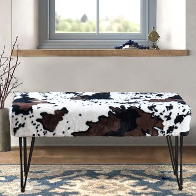 Home Soft Things Cow Flower Type Ottoman Bench 46" x 16" x 22" Rectangle Footrest Upholstered Mink Fabric Decor for Living Room End of Bed Entryway or Bedroom Sitting Stool with Storage Need Assemble