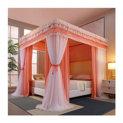 Bed Canopy for Twin Queen King, Dustproof Blackout 4 Corner Post Palace Style Bed Curtain Double Mosquito Net (Color : Orange, Size : 180X200cm/71X79inch)
