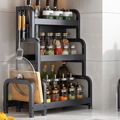 Multifunctional Kitchen Seasoning Box,Dry Food Dispenser Non-porous Floor Standing Storage Box For Oil, Salt, Vinegar And Condiments For Kitchen Storage (Color : Black)