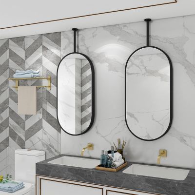Antourlamm Ceiling Hanging Black Metal Frame Mirror, Classic Oval Design with Boom | Bedroom Living Room Floating Decorative Mirror Bathroom HD Shaving Mirrors (Size : 50cmx70cm)