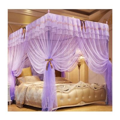 4 Corner Post Bed Canopy Mosquito Net, Adult Girls Princess Room Summer Lace Bed Curtains Bedroom Decor, Easy to Install (Color : Purple, Size : 150X200cm/59X79inch)