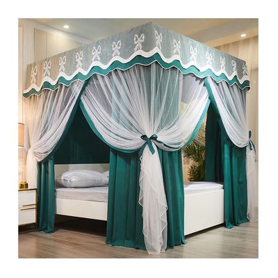 4 Corner Bed Canopy Mosquito Net, Dustproof Blackout Bed Cover with Metal Stand, Twin Queen King Bedroom Decor (Color : Green, Size : 120X200cm/47X79inch)