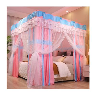 Court Style Bed Canopy for Twin Queen King, Bed Curtain Mosquito Net with Bracket, Adult Girls Bed Cover Bedroom Decor (Color : Pink-2, Size : 200X220cm/79X87inch)