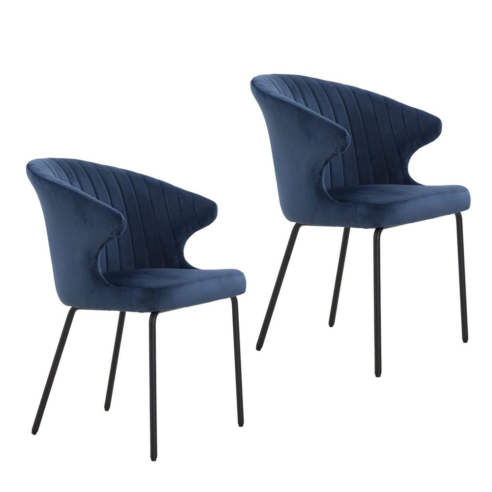 LyuHome Velvet Dining Chairs Set of 2, Kitchen Modern Dining Chairs, Upholstered Side Chair with Stable Metal Legs for Dining Room Kitchen Vanity Beauty Room (Blue, 2 PCS)