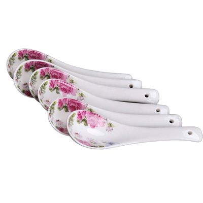 Bulk Spoons Set Jingdezhen Ceramic Spoon Set Rice Spoon Soup Spoon Porcelain Tableware Small Soup Spoon 6 Pieces 5.3 Inches Long Spoons for Eating