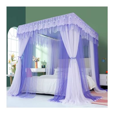 Bed Canopy for Twin Queen King, 4 Corner Post Palace Style Bed Curtain Luxury Mosquito Net with Metal Stand (Color : Purple-1, Size : 180X220cm/71X87inch)