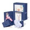 Savor Small Keepsake Box and Fabric Photo Frame - Memory Box for Wedding, Travel and Convocation - Keepsake Storage Box for Couples to Save Memories (Blue with Neutral Interior) view 1