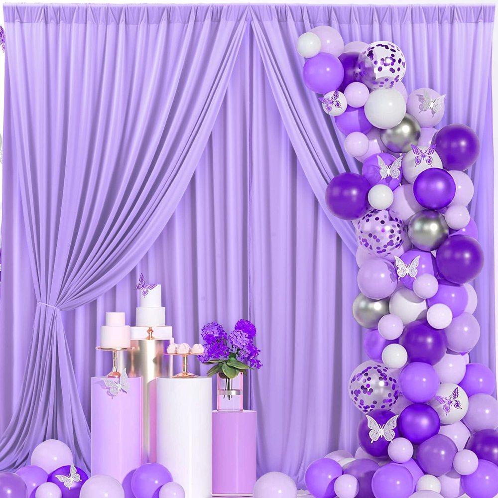 20 ft x 10 ft Wrinkle Free Lavender Backdrop Curtain for Parties, Polyester Light Purple Photo Backdrop Drapes 4 Panels 5x10ft for Baby Shower Photoshoot Wedding Birthday Party Photography Curtains