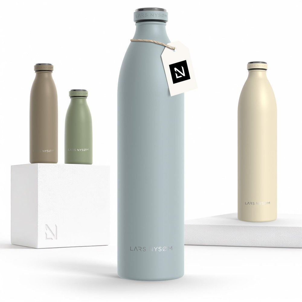 LARS NYSM Stainless Steel Insulated XL Water Bottle 12oz 17oz 25oz 34oz 51oz | Insulated Thermo Flask for Hot and Cold Beverages | Leakproof Drinking Bottle (Sky Blue, 50.7 oz)