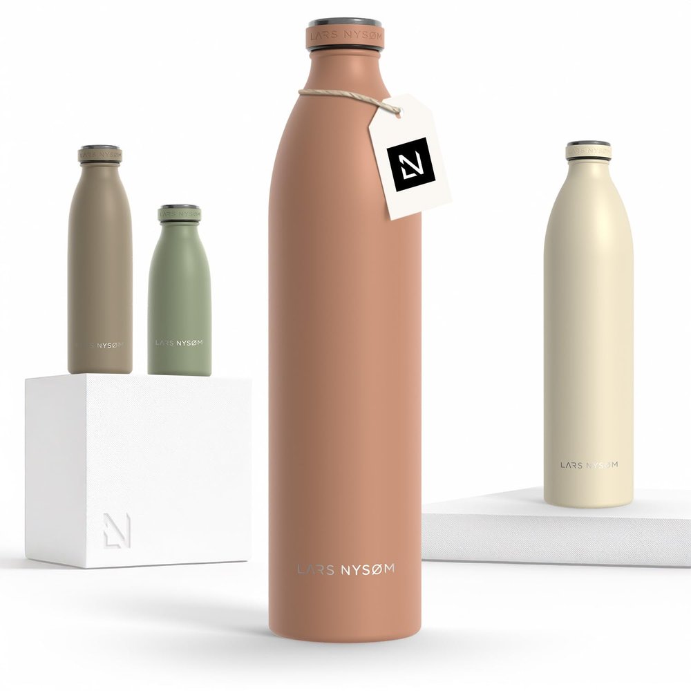 LARS NYSM Stainless Steel Insulated XL Water Bottle 12oz 17oz 25oz 34oz 51oz | Insulated Thermo Flask for Hot and Cold Beverages | Leakproof Drinking Bottle (Blush Rose, 50.7 oz)