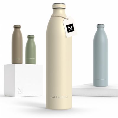 LARS NYSM Stainless Steel Insulated XL Water Bottle 12oz 17oz 25oz 34oz 51oz | Insulated Thermo Flask for Hot and Cold Beverages | Leakproof Drinking Bottle (Almond Beige, XL 50.7oz)